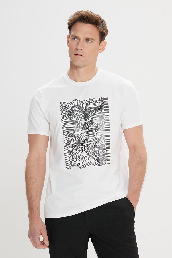 ALTINYILDIZ CLASSICS-Men's White Slim Fit Slim Fit Cotton Flexible Printed Crew Neck T-Shirt 1
