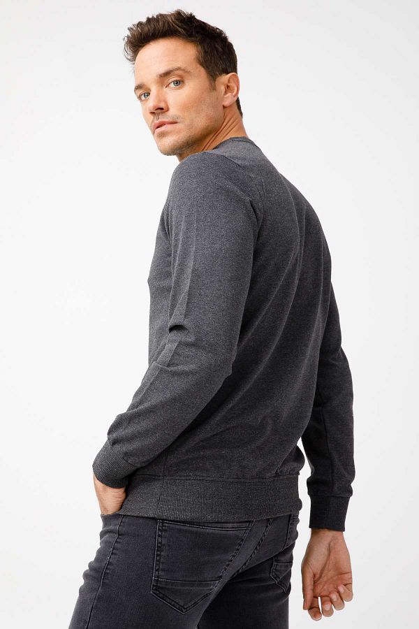 gs Men s Anthracite Modernfit Extra Tight Fit Crew Neck Sweatshirt Trendyol