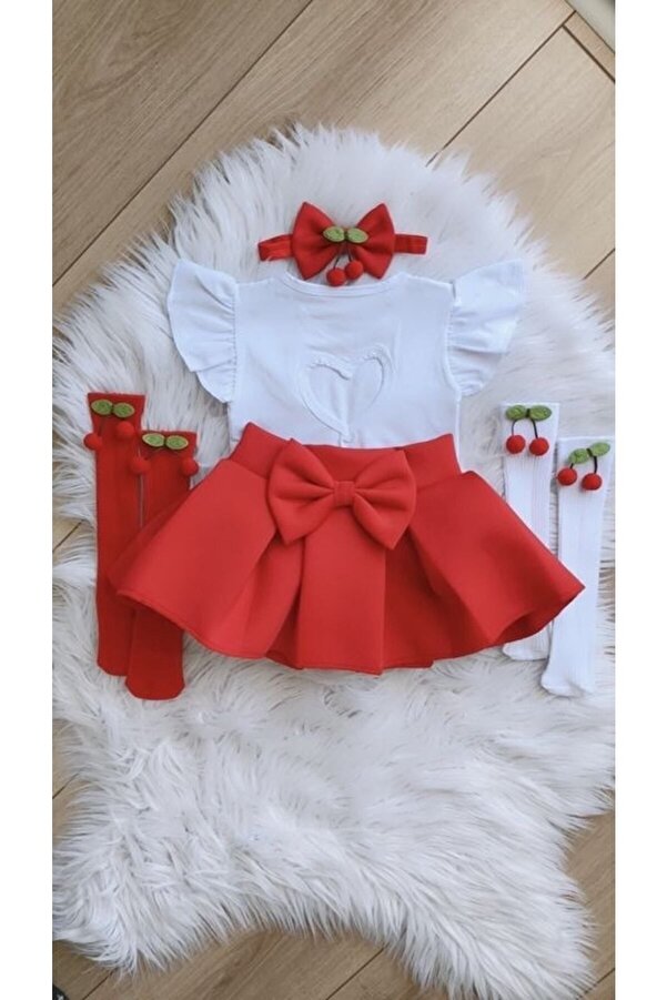 Kokosh kidss Çocuk Kirmızı Kirazlı Etek Setı