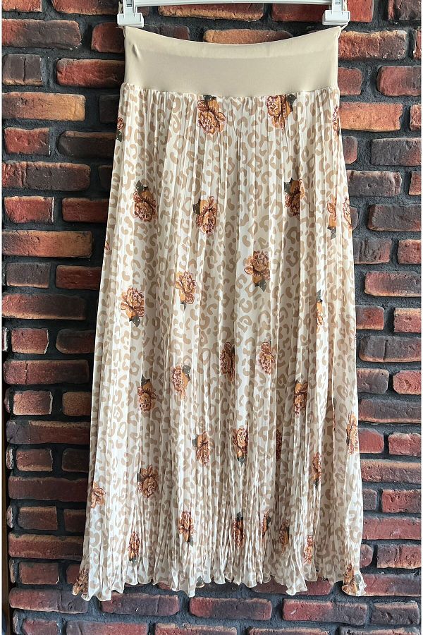MYROYAL Beige Chiffon Skirt Delicated and Lined Elastic Waist Suitable for Size 38 48 Trendyol