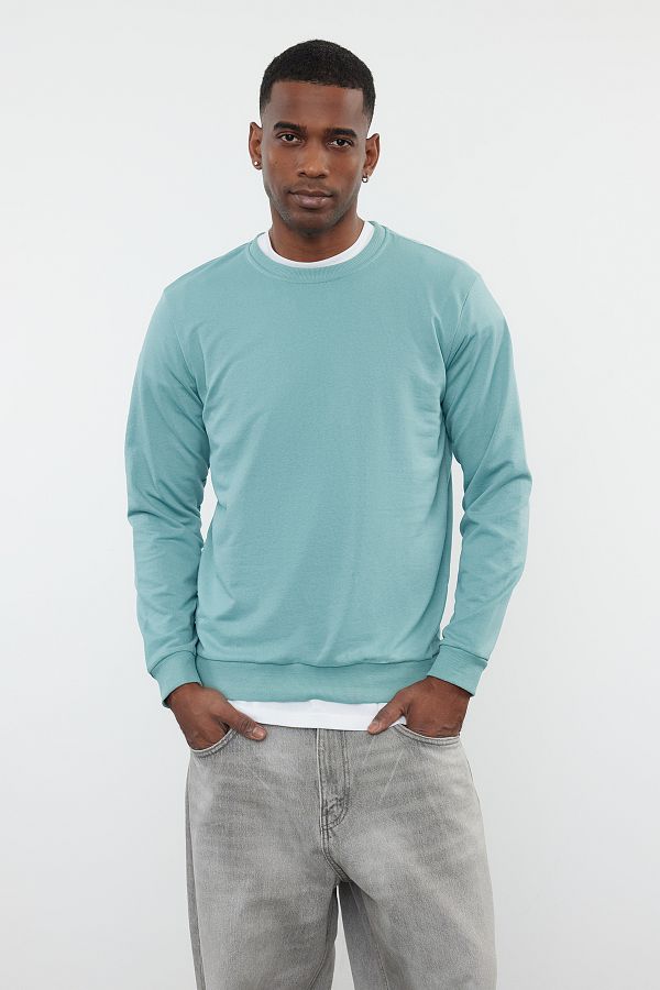 Trendyol Collection Dark Mint Long Sleeve Crew Neck Sweatshirt Regular Fit TMNAW20SW0164 Trendyol