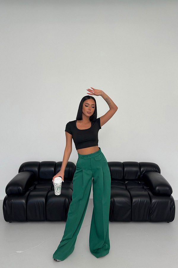 OUZ Fashion-Women's Button Detailed Palazzo Pants 1