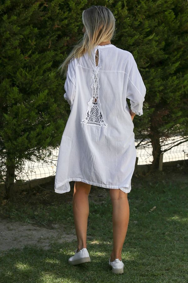 Chiccy White Kimono Jacket with Lace Back 3 4 Sleeve Tie Cotton Trendyol