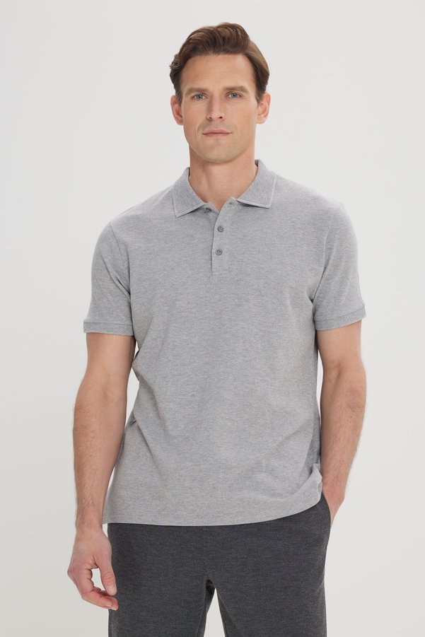 Altınyıldız Classics Men's Gray Melange 100% Cotton Non-Curling Pique Polo Collar Slim Fit Slim Fit T-Shirt