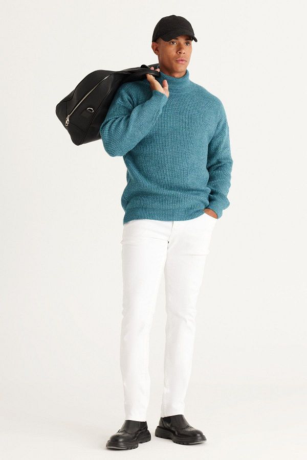 AC Co Alt ny ld z Classics Men s Cinnamon Oversize Loose Cut Full Turtleneck Patterned Shawl Soft Textured Knitwear Sweater