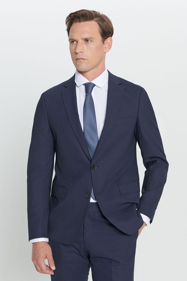 ALTINYILDIZ CLASSICS-Costum nano pentru bărbați, albastru bleumarin, cu croială normală, lână, rezistent la apă și pete 1