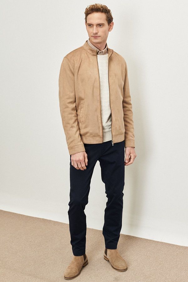 AC Co Alt ny ld z Classics Men s Beige Standard Fit Regular Cut Stand Collar Warm Suede Look Coat Trendyol
