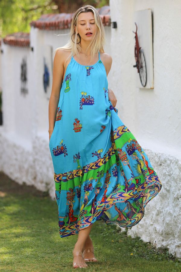 Chiccy Light Turquoise Ruffle Skirt Allover Printed Casual Dress Trendyol