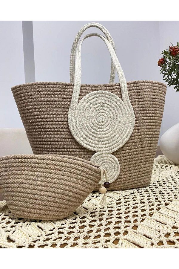 BUD HOME Large Size Straw Bag Handcrafted Jute String Inner Lined 48 Cm for Beach and Daily Use Trendyol