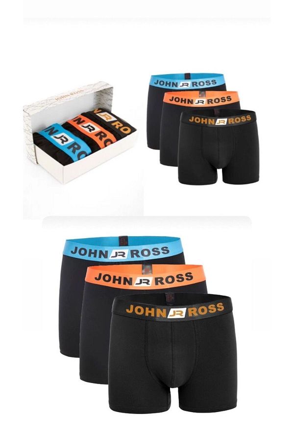JOHN ROSS-3-Piece Boxer Set with Stripe Text Detail 1