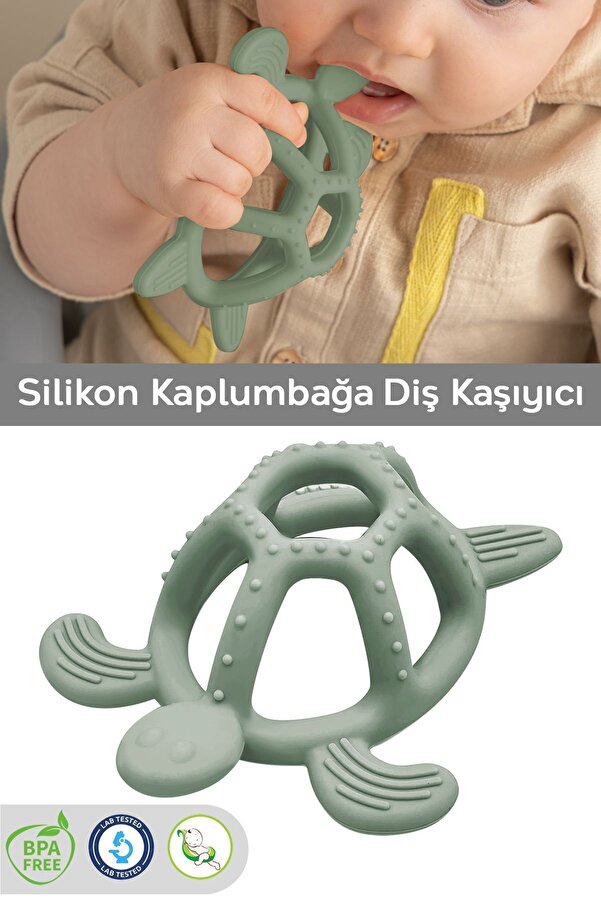 Meleni Baby Kaplumbağa Figürlü Bebek Dişlik - Diş Kaşıyıcı Bebek Dişliği - Yeşil