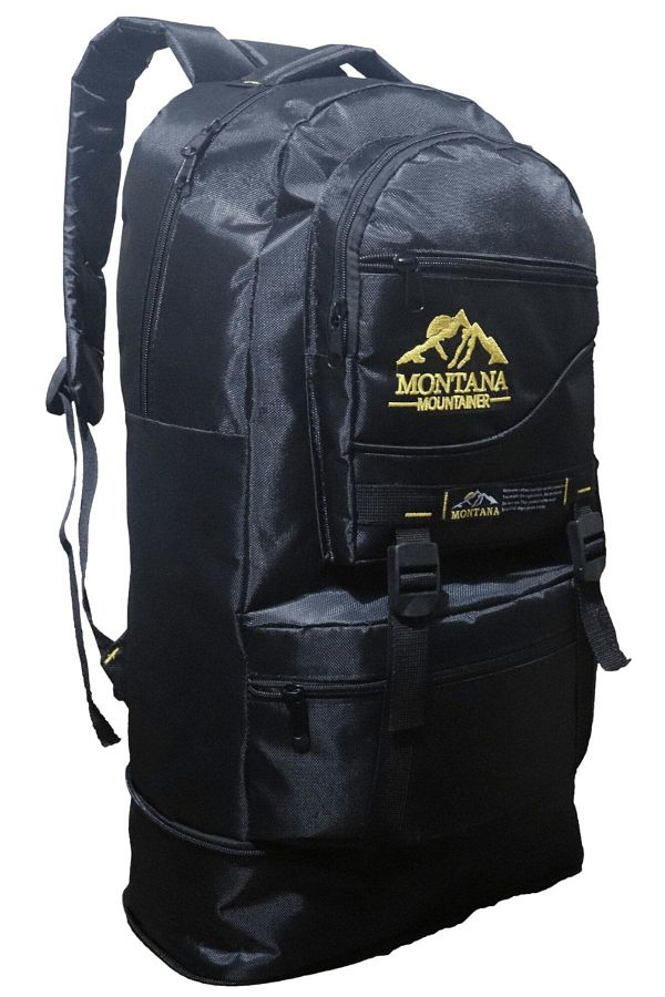 MONTANA-Mountainer 55+10 Liter Gusseted Black Waterproof Multi-Compartment Travel-Mountaineer-Camper Backpack 1
