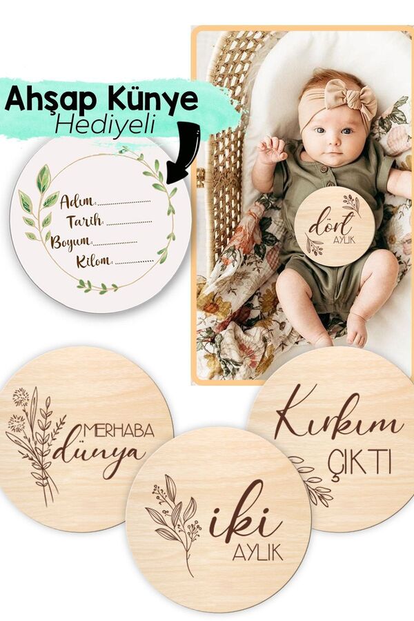 Enjoymydesign Bebek Fotoğraf Kartları Ahşap Aylık Anı Kartı Seti Yenidoğan Anı Kartları