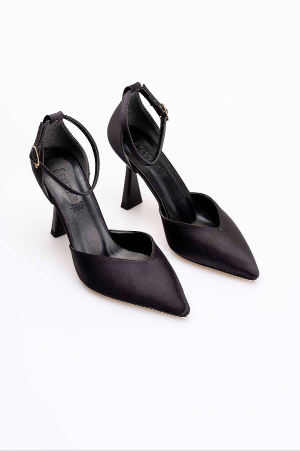 Womens satin pointed toe shiny ankle strap stiletto heels top