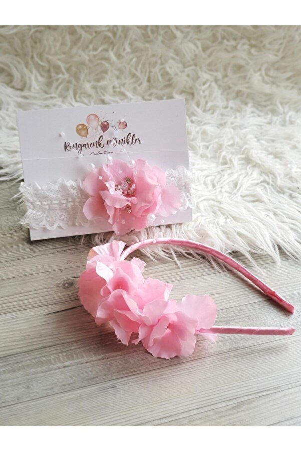 çiğdem kaya design Anne & Bebek Pembe Çiçekli Pembe Normal Taç (lohusa Tacı Takımı)