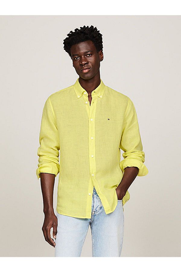 Tommy Hilfiger Men s Yellow Shirt Long Sleeve Button Brand Logo MW0MW34602 ZIN Trendyol