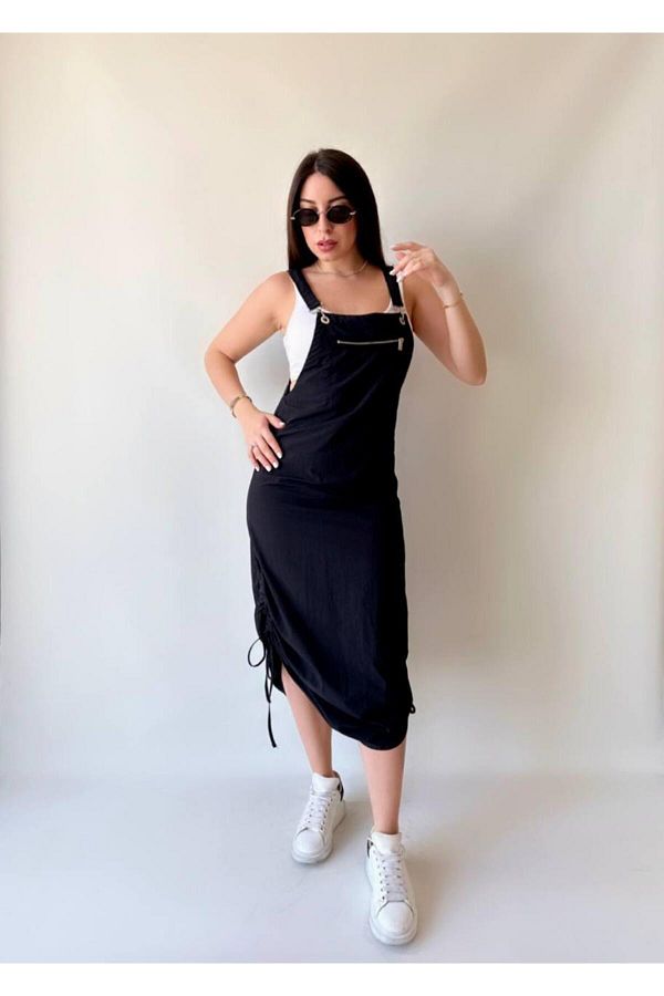Ozel Tasar m New Season Parachute Fabric Salopet Dress with Pockets and Adjustable Side Gathered Laces Trendyol