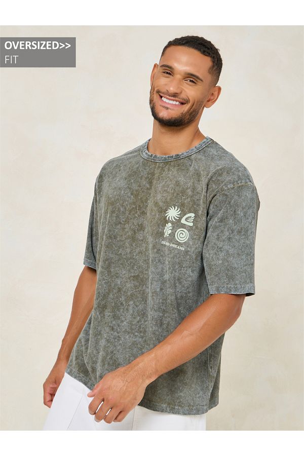 Styli-Acid Washed Heavy Weight Printed Oversized T-Shirt 1