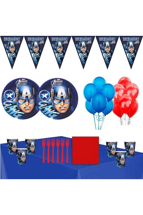 Parti Furyası-Captain America Theme Birthday Party Set Economical Ornaments for 8 People 1