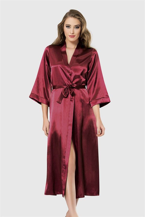 Aria s Closet Empressmoda Burgundy Satin Dressing Gown Long Design Trendyol