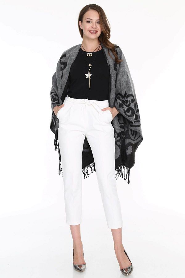 Patiska-Women's Gray Patterned Poncho 1163357 1