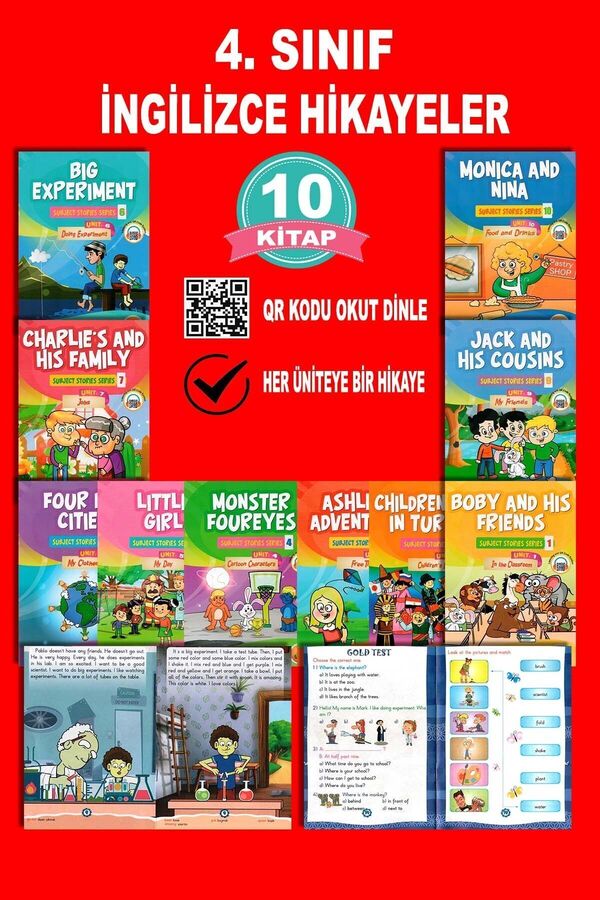 mucit dino 4. Sınıf İngilizce Okuma Hikaye Kitabı Seti Story Book (10 Kitap)