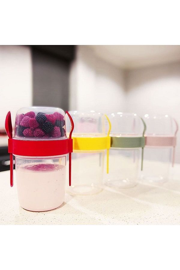 ARMESE-Food and Yogurt Storage Muesli Container - Large Size 1100 ml, Snack, with Spoon and Fork 1