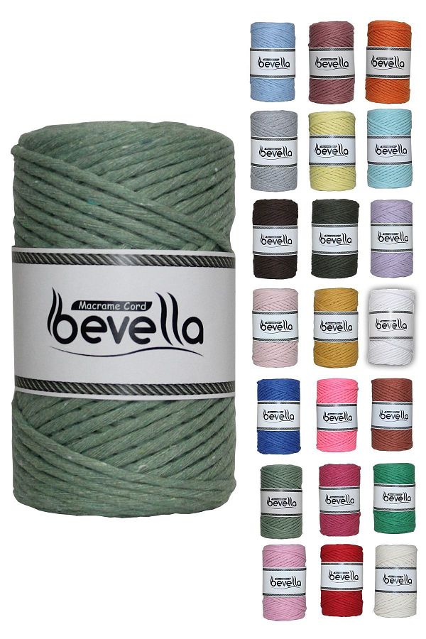 Bevella Macrame Cord-خيط مكرامية تاران 3 مم من القطن القابل للتشابك، خيط مكرامية فردي باللون الأخضر المنثول 1