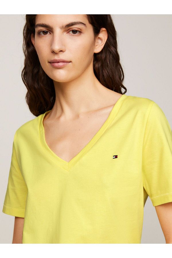 Tommy Hilfiger Women s Woven Fabric Short Sleeve Plain Model Yellow T Shirt WW0WW39781 ZIN Trendyol