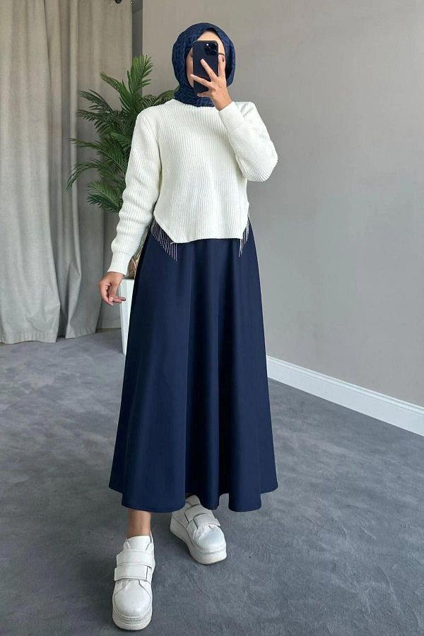 Flared navy skirt best sale