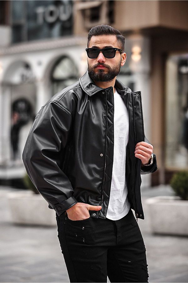 Loose fit leather jacket store