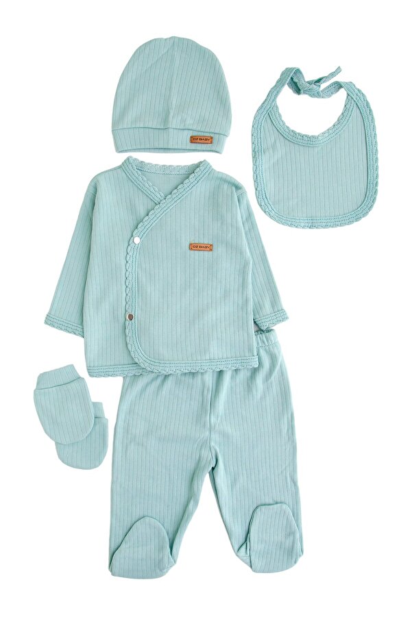 Oz Baby Hastane Çıkışı Organik Pamuklu Kumaş - Ozbaby 5'li Yeni Doğan Bebek Zıbın Seti