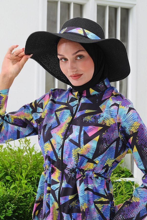 MAG FASH ON Plus Size 2 Piece Hijab Swimsuit Burkini with Zipper on the Neck and Full Coverage Trendyol