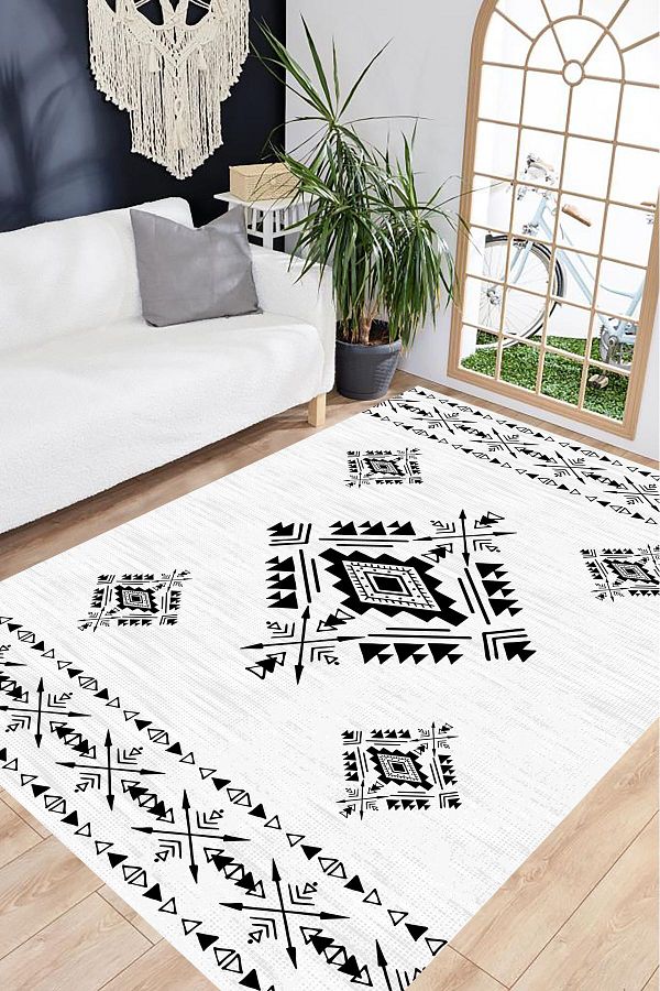 eco concept-Scandinavian Patterned - Thin Carpet with Runner and Non-Slip Base, Washable Decoration Carpet 1