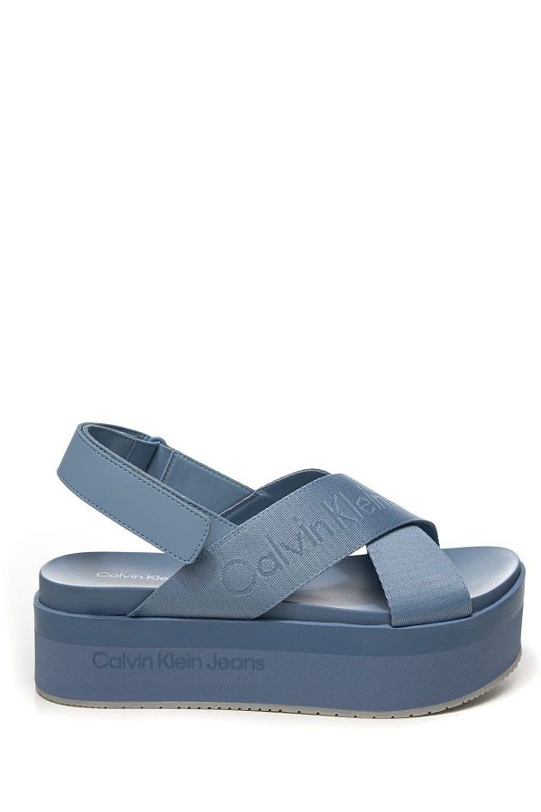 Calvin Klein Thick Heeled Blue Sandals Velcro Summer Logo YW0YW01362 0G0 Trendyol
