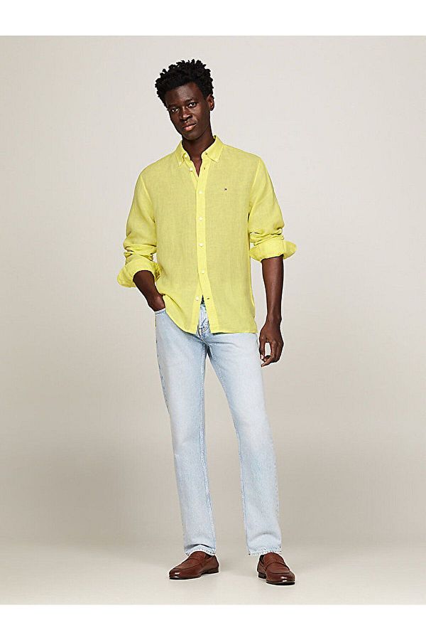 Tommy Hilfiger Men s Yellow Shirt Long Sleeve Button Brand Logo MW0MW34602 ZIN Trendyol