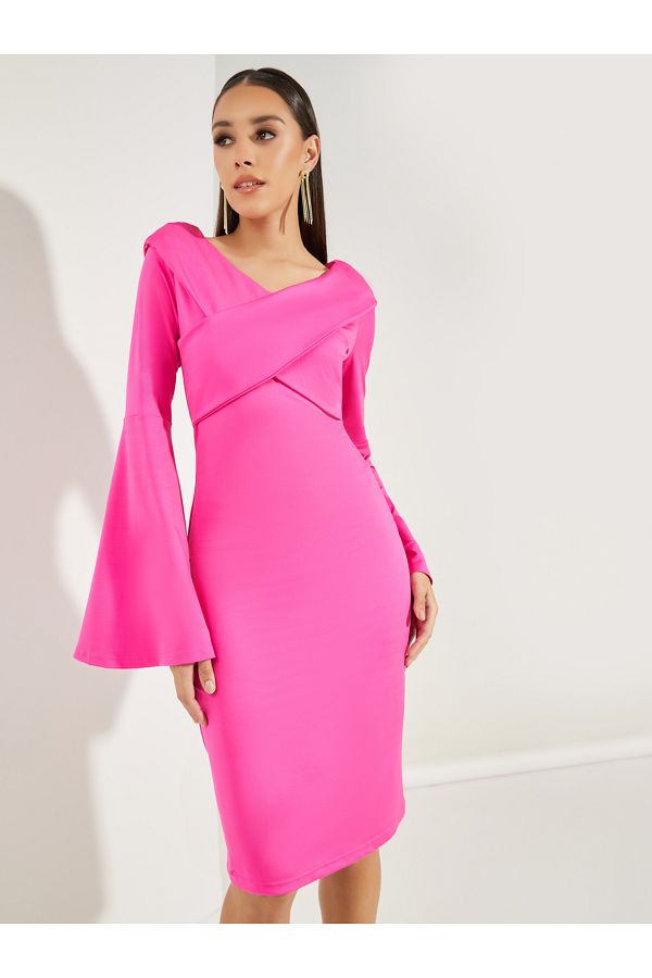 Colorful By Styli Criss Cross Front Bodycon Knee Length Dress Trendyol