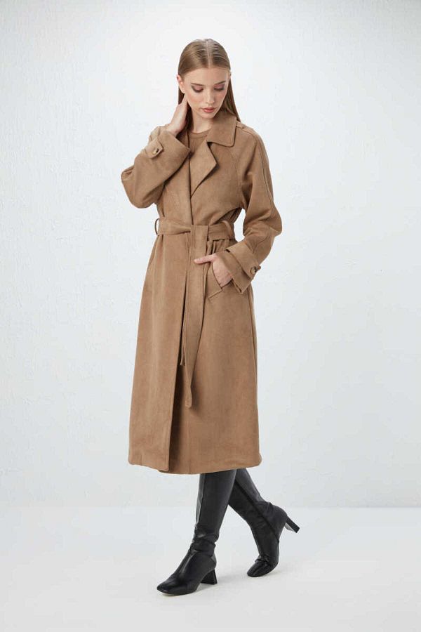 Camel suede trench coat cheap