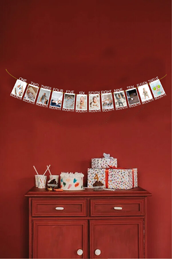 Emach Dizayn Ahşap 12 Ay Temalı Bebek 1 Yaş Albüm Çerçeve Doğum Günü Süsü