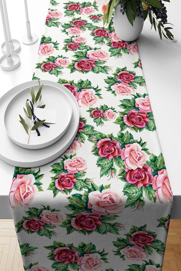 on the clouds-Rose Patterned Non-Stable Fabric - Living Room and Kitchen Table Runner, Different Ranir Models 1