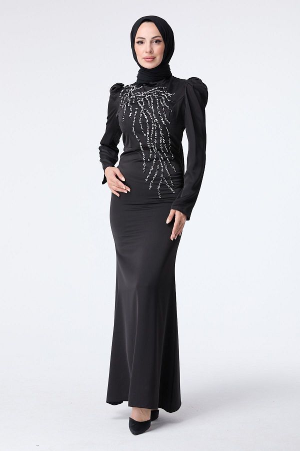 TOFİSA-Schwarzes Abendkleid für Damen mit Hakim-Kragen - 23429 1