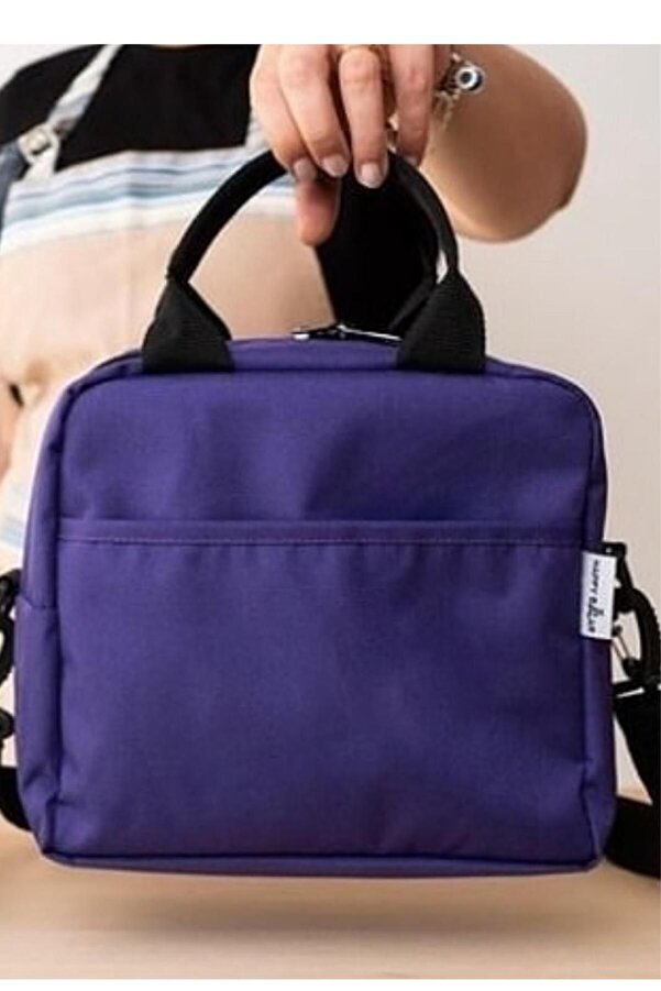 Happy Bear Termal Su Geçirmez Isı Yalıtımlı Çanta Yemek Taşıma Beslenme Çantası Askılı Mor