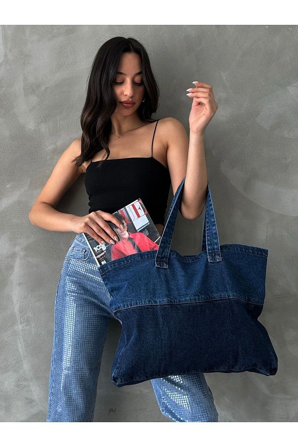 BEJNA-Geantă de damă din denim cu curea 1