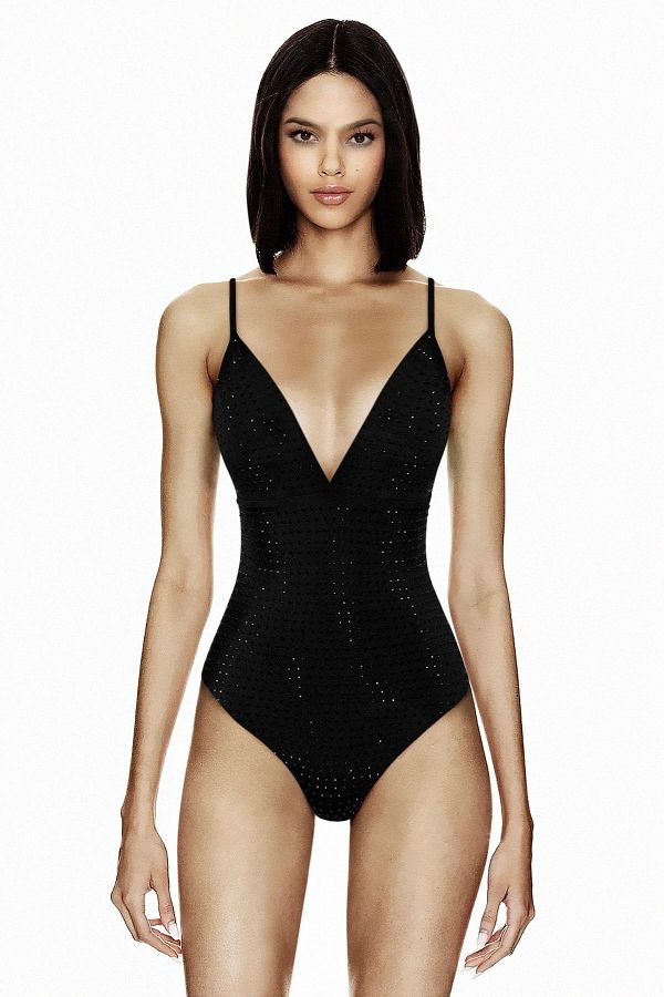 Esotte Quart Black Shiny Crystal Stone Printed Women s Jewelled Swimsuit Trendyol