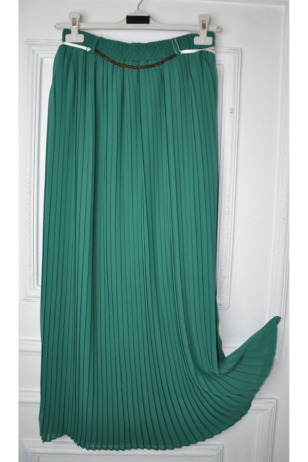 Green pleated chiffon skirt store