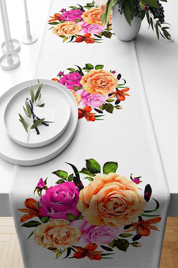 on the clouds-Rose Patterned Non-Stable Fabric - Living Room and Kitchen Table Runner, Different Ranir Models 1