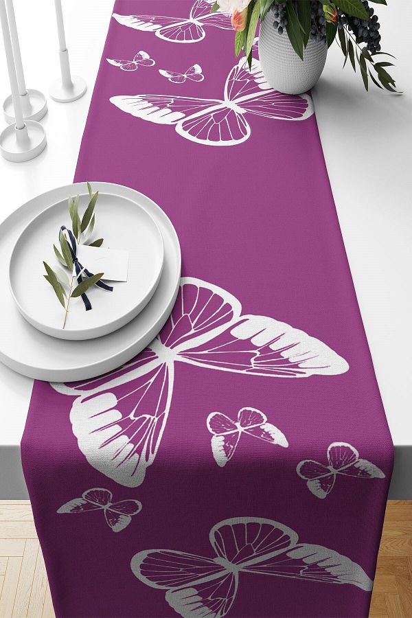 on the clouds-Pink and White Butterfly Patterned Living Room and Kitchen Table with Non-Rusting Fabric - Different Ranir Models Runner 1