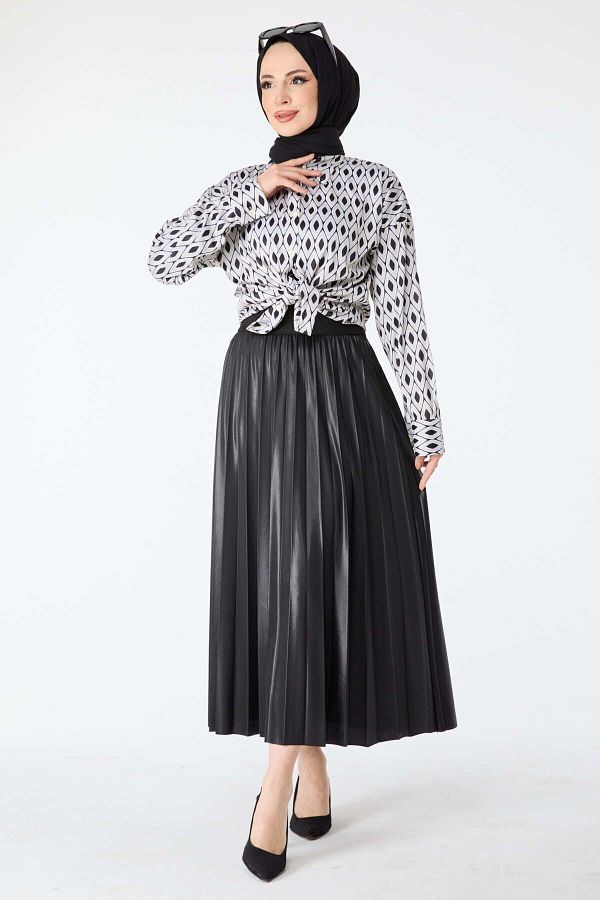 TOFİSA-Schwarzer Plisseerock für Damen - Uni und Mittel - 23036 1