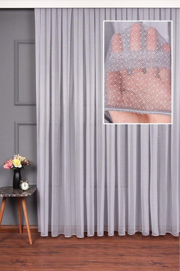 elision home-ستارة من التول العادي باللون الرمادي الكتاني، مقاس 150x260، بطيات متناثرة، 1/2 1