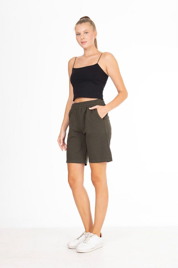 Tight Lady Dark Green Khaki Women s Shorts 2 Thread Pockets Trendyol